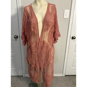 Womens Crochet Lace Open Front Kimono Cardigan Size L/XL Beachy Cover Up Resort